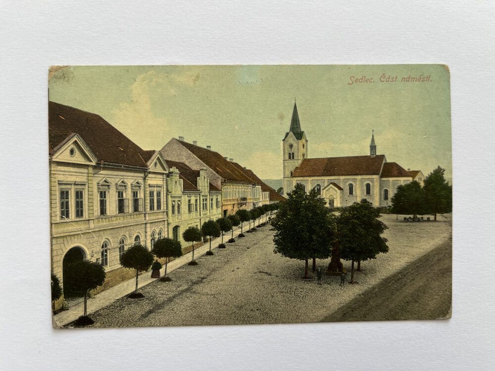 Pohlednice Sedlec - část náměstí, okres Praha východ, r.1911
