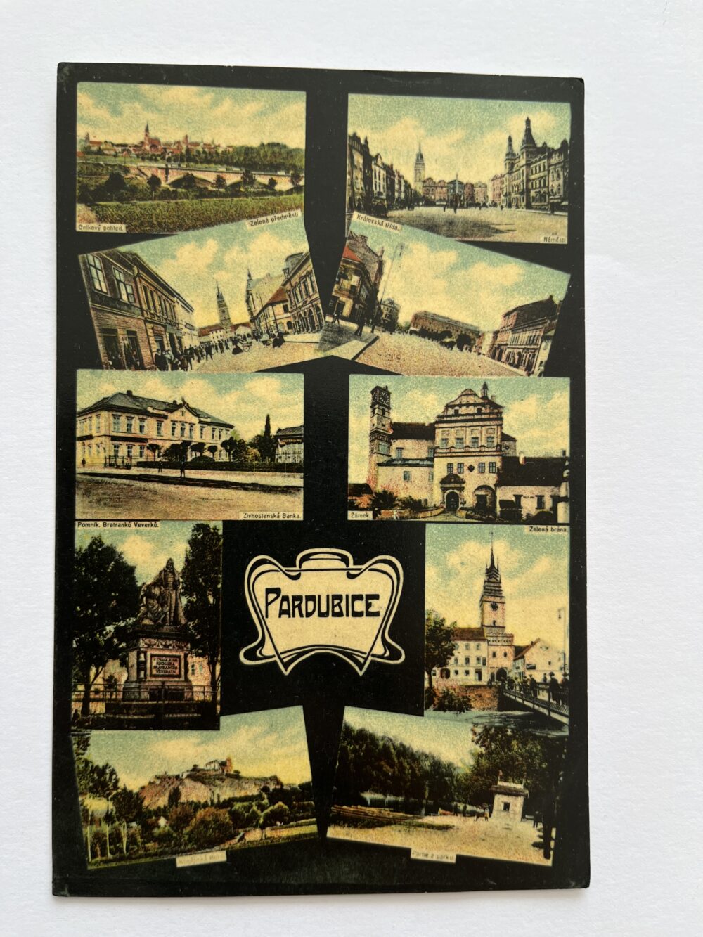 Pohlednice místopis Pardubice, koláž 10 záběrů r.1911
