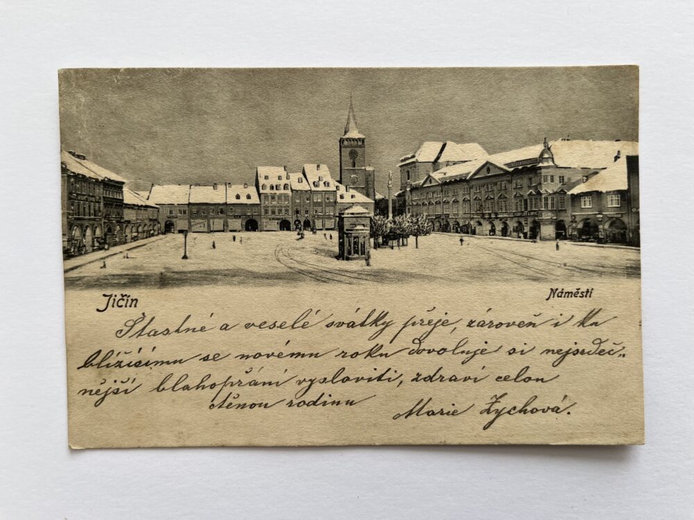 Pohlednice místopis JIČÍN v zimě - Náměstí