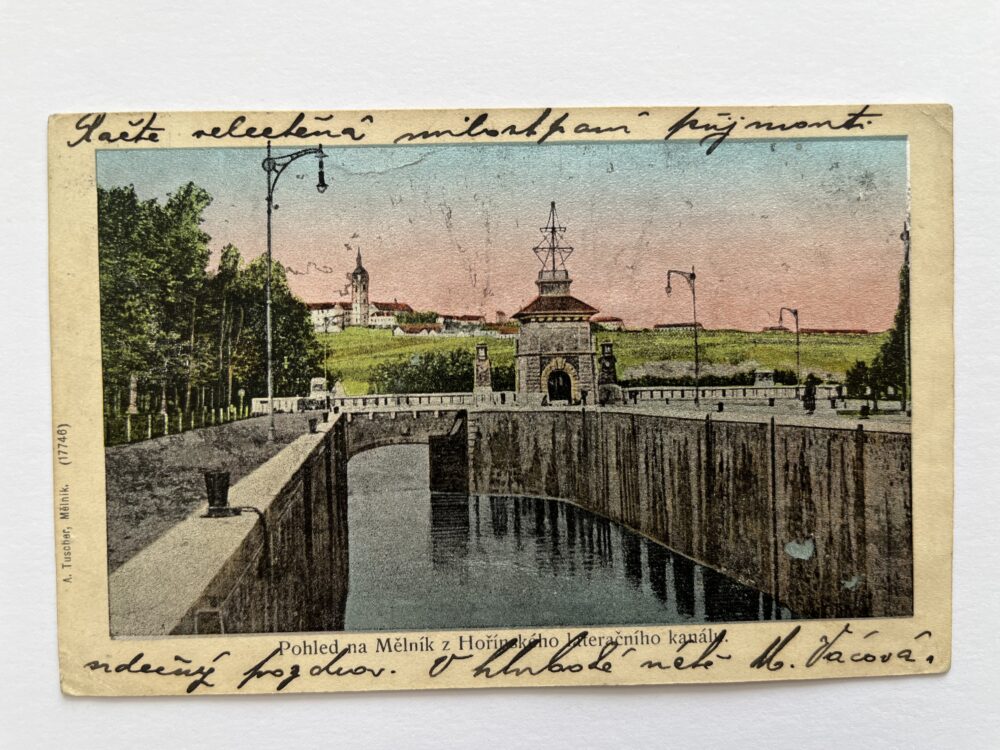 Pohlednice místopis Pohled na Mělník z Hořínského lateračního kanálu