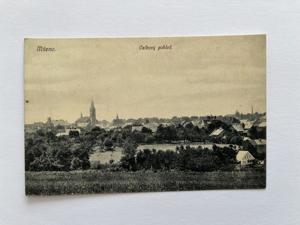 Pohlednice Mšeno - celkový pohled, okres Mělník Rakousko-Uhersko