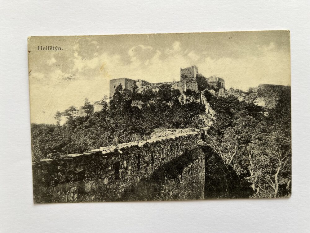 Pohlednice místopis Helfštýn - hrad, razítko okres Přerov 1.pol.20.st.