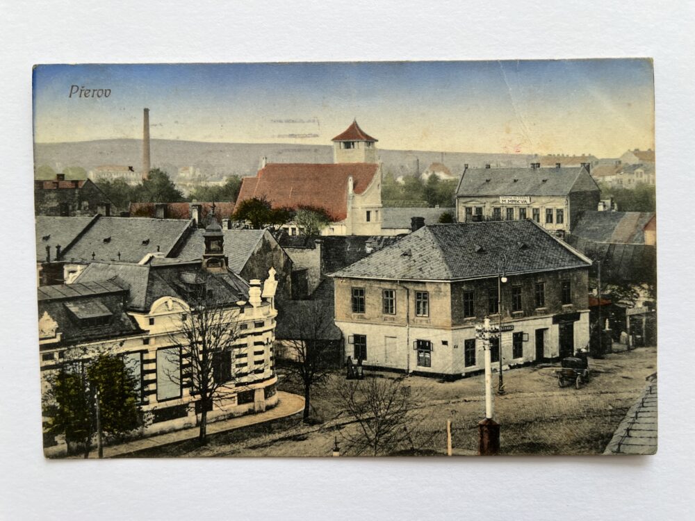 Pohlednice místopis Přerov - továrna na prádlo, r.1914