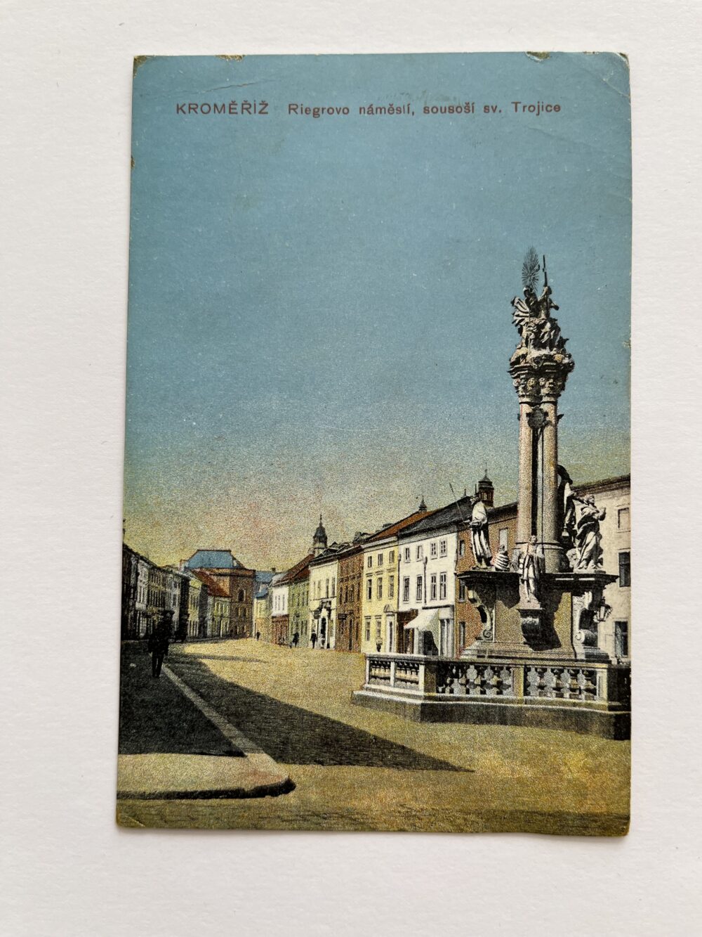 Pohlednice Kroměříž - Riegrovo náměstí, sousoší sv. Trojice, r.1915