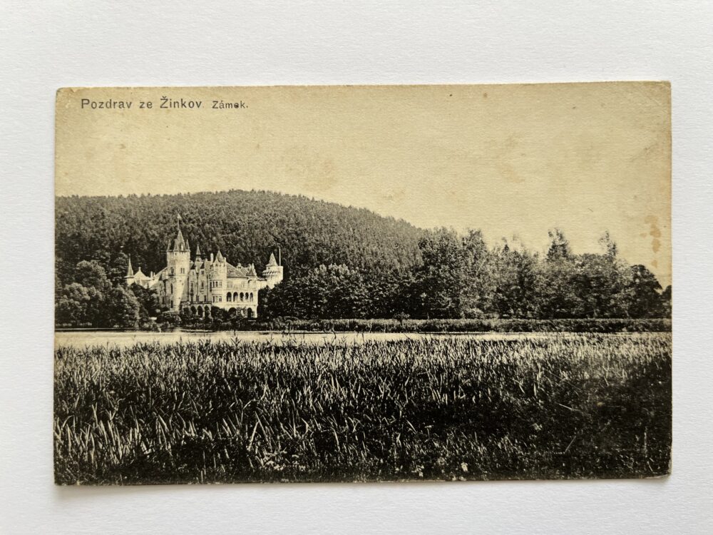 Pohlednice Žinkovy - Zámek, okres Plzeň jih, r.1919