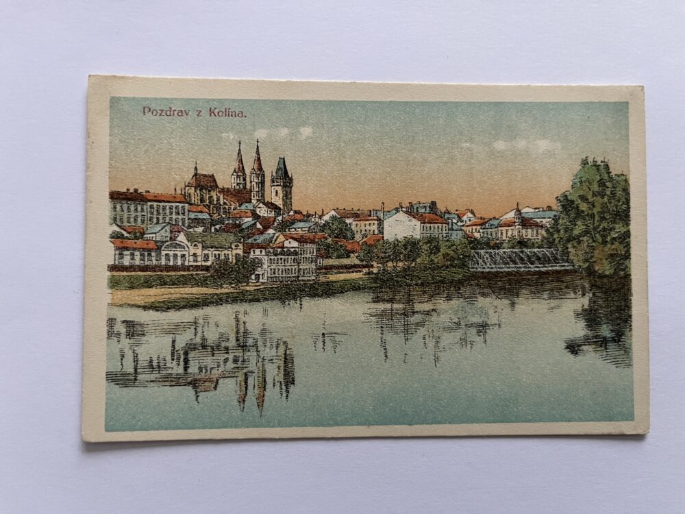 Pohlednice místopis Kolín, celkový pohled, řeka Labe