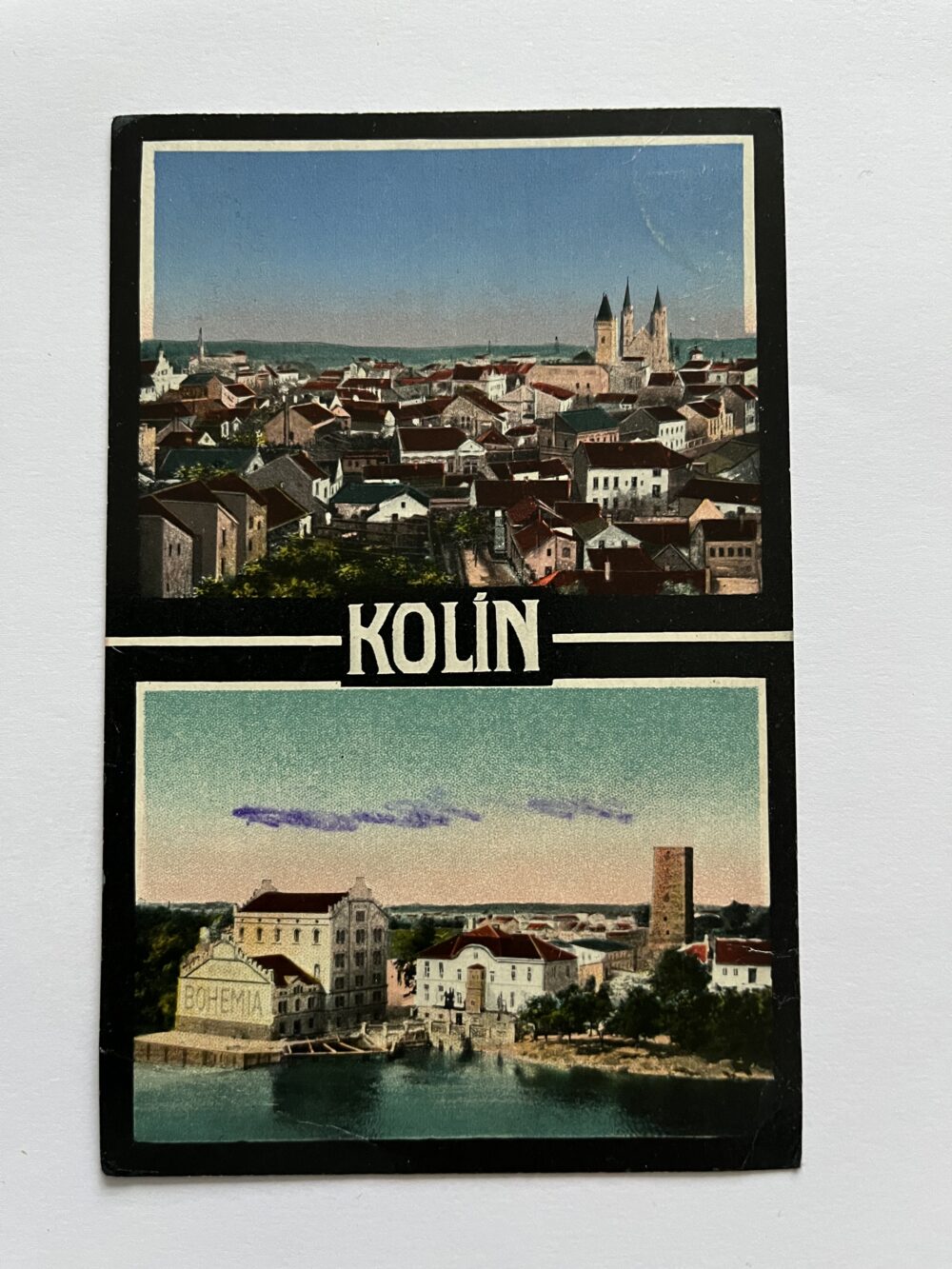 Pohlednice místopis Kolín - koláž celkový pohled, r.1921