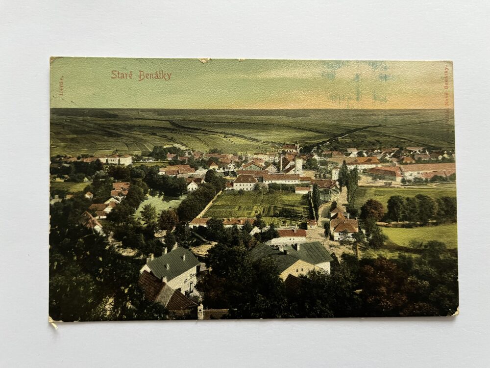 Pohlednice Staré Benátky, celkový pohled okres Mladá Boleslav r.1906