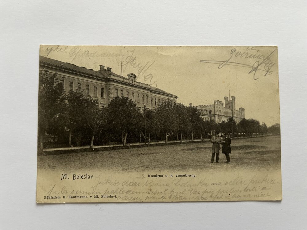 Pohlednice Mladá Boleslav - Kasárna c.k. zeměbrany Rakousko-Uhersko