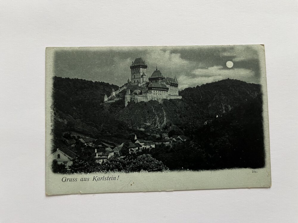 Pohlednice místopis Hrad Karlštejn v noci, okres Beroun