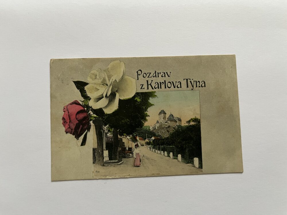 Pohlednice Pozdrav z Karlova Týna - Hrad okr. Beroun r.1907, razítko
