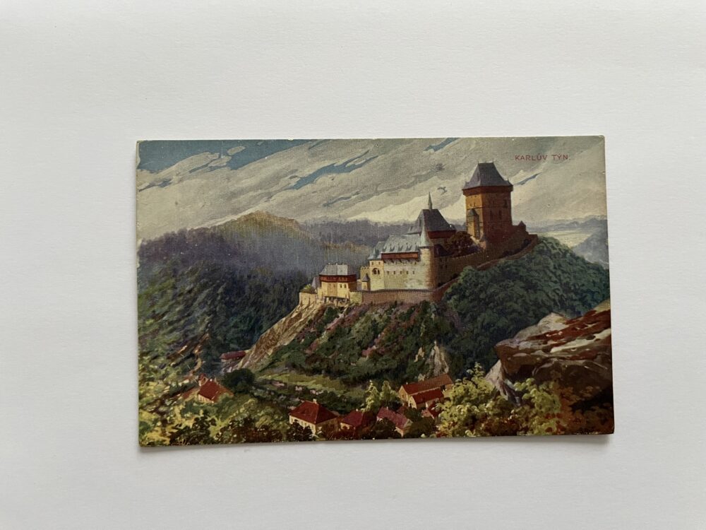 Pohlednice místopis Karlův Týn - Hrad, okres Beroun 1914, razítko