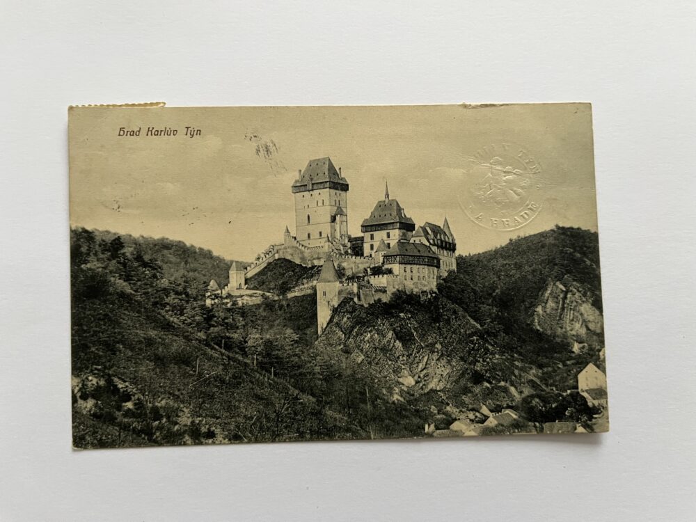 Pohlednice Karlův Týn - Hrad, okres Beroun 1914 plastické razítko