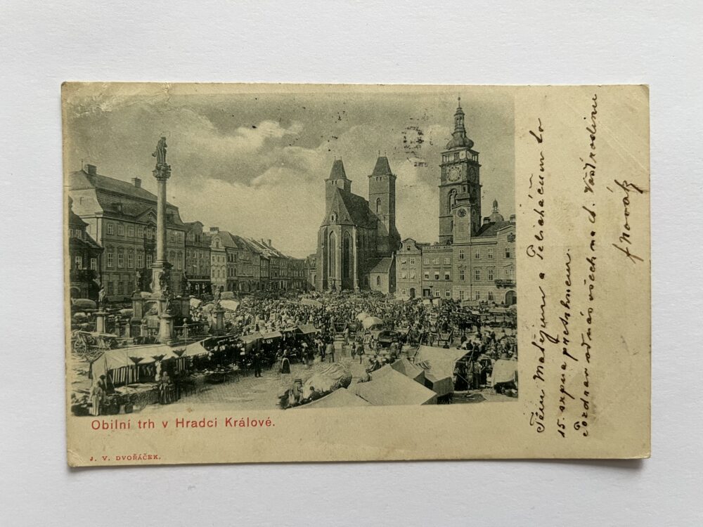 Pohlednice místopis Hradec Králové - Obilní trh, J.V.Dvořáček 1899