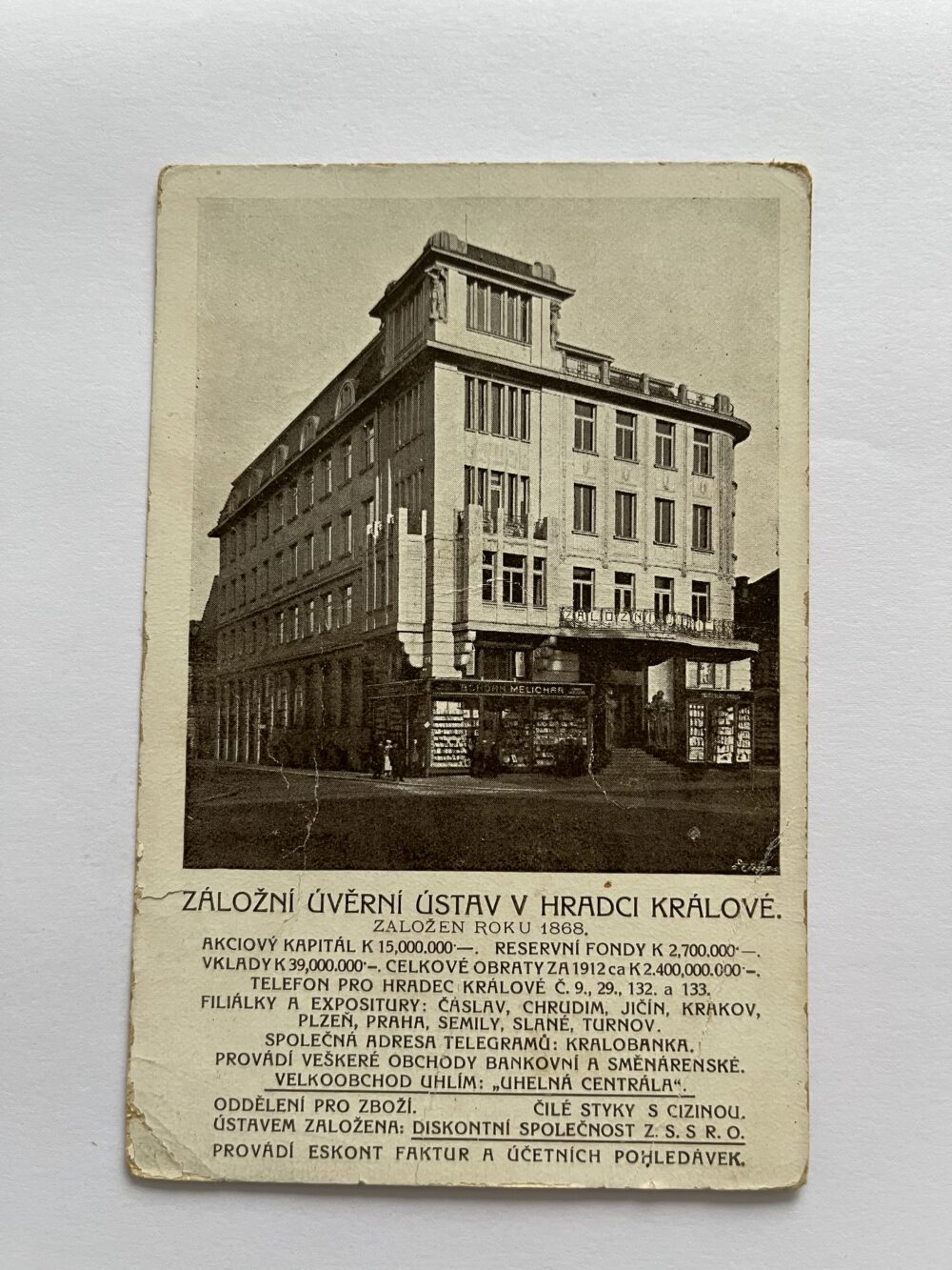 Pohlednice Hradec Králové - Záložní úvěrní ústav Rakousko-Uhersko