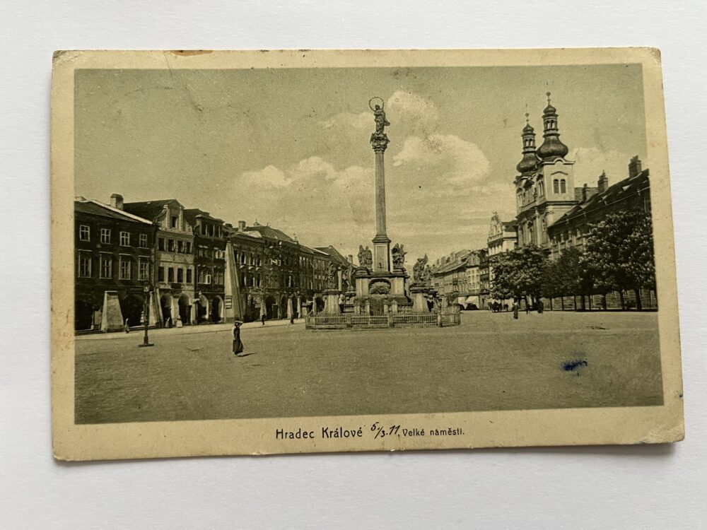 Pohlednice Hradec Králové - Velké náměstí, Mariánský sloup r.1911