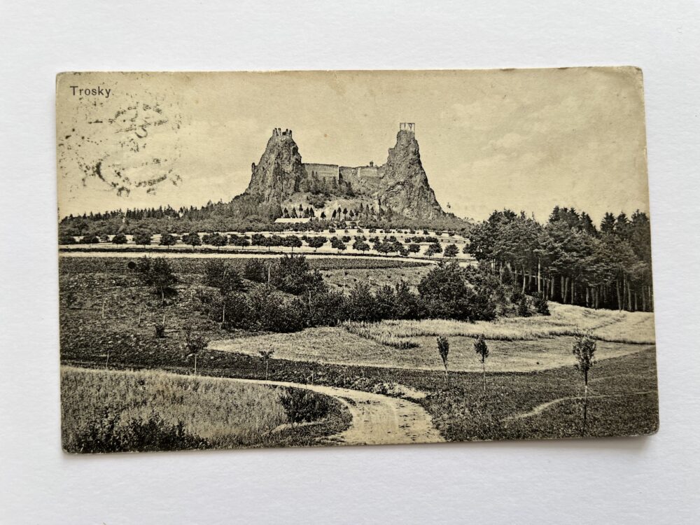 Pohlednice Trosky, razítko - restaurace Fr. Poznika okres Semily, RU