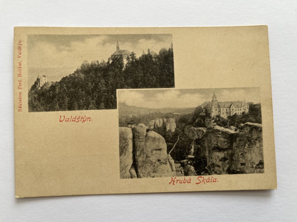 Pohlednice Valdštýn, Hrubá Skála razítko hrad Waldstein 28.září 1901