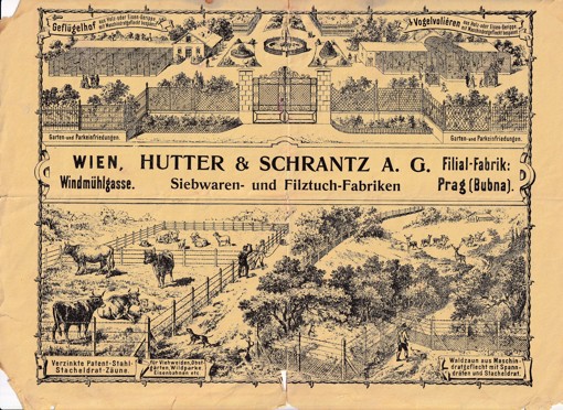 Leták textil Hutter a Schrantz, Vídeň, Praha