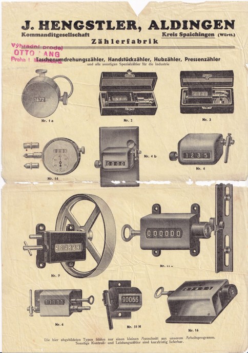 Leták trezory, zámky J. Hengstler, Aldingen