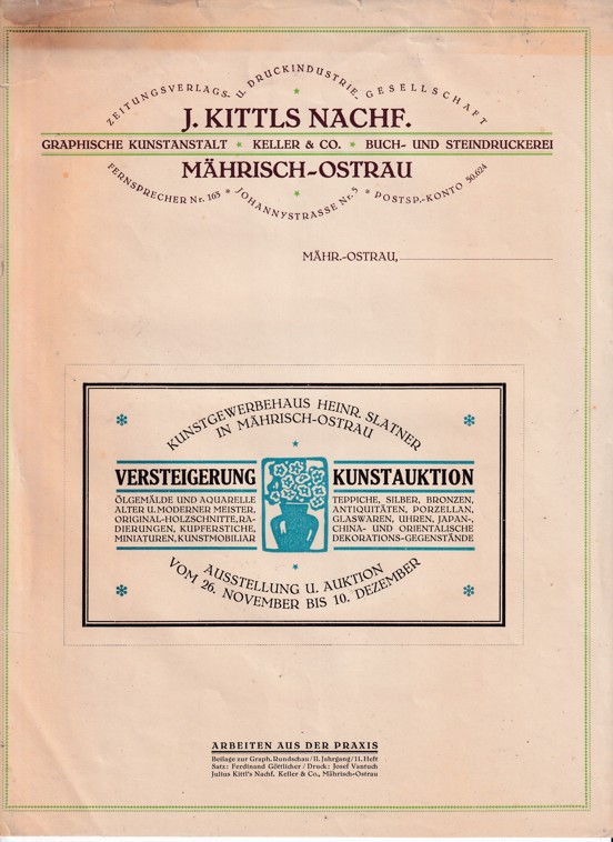 Leták antikvariát J. Kittl, Ostrava