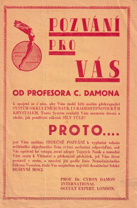 Leták kniha Damonův systém, Kodym, okultní