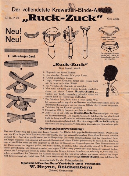 Leták kravaty Ruck-Zuck, W. Heyne Liberec