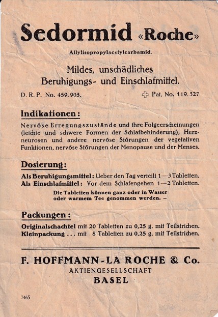 Leták prostředek na spaní Sedormid, Basilej