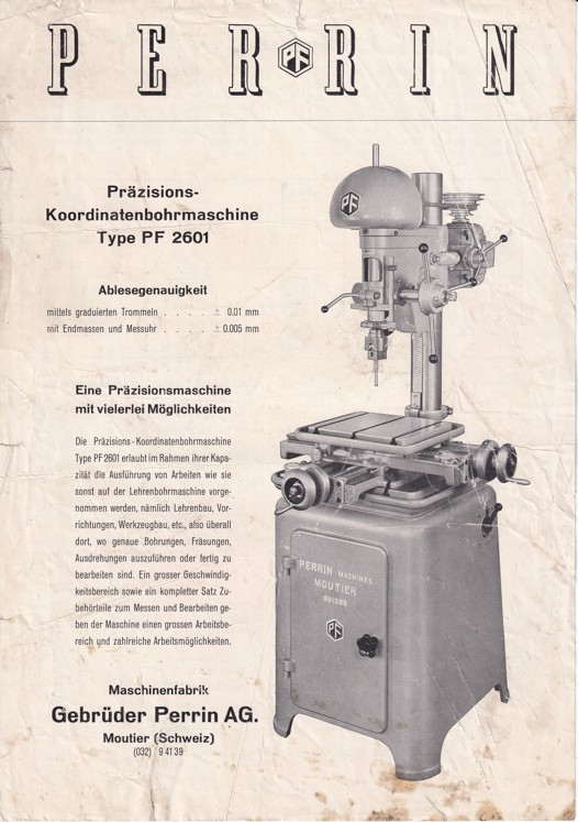 Leták vrták Perrin, Moutier Švýcarsko