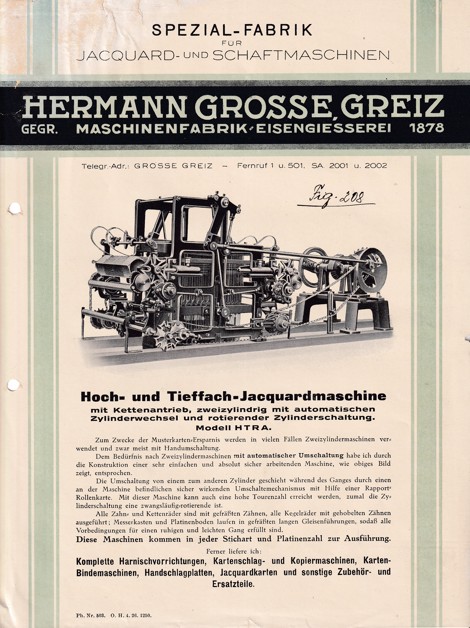 Leták žakárový stroj Grosse, Greiz