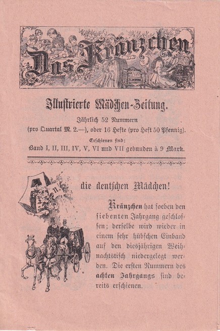 Leták Das Kränzchen – leták pro dívky, Stuttgard
