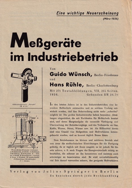 Leták kniha – měřící zařízení Wünsch, Berlín