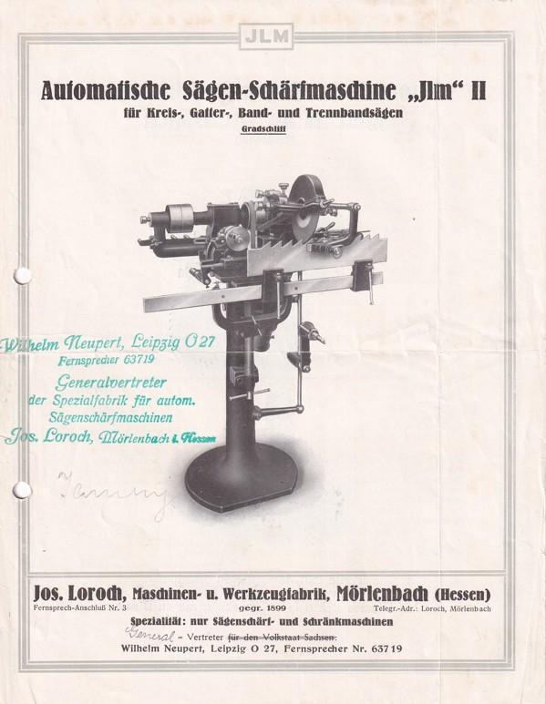 Leták řezací stroj JLM, Loroch Mörlenbach
