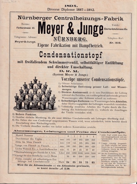 Leták centrální topení Meyer, Junge Norimberk