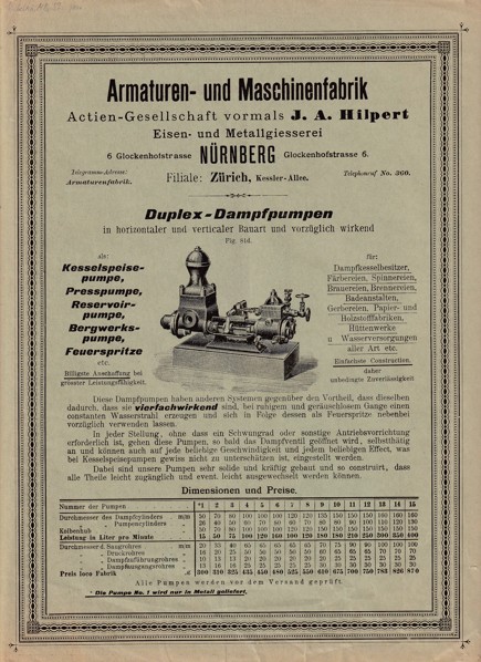 Leták armatury, stroje Hilpert, Norimberk