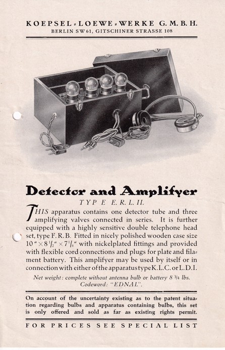 Leták detektor Typ E E.R.L. II., Koepsel Berlín