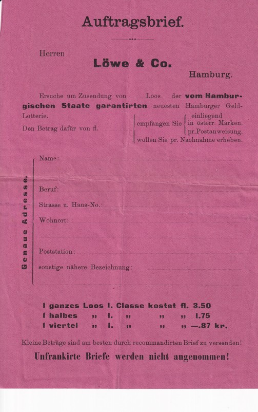 Leták loterie Löwe, Hamburg
