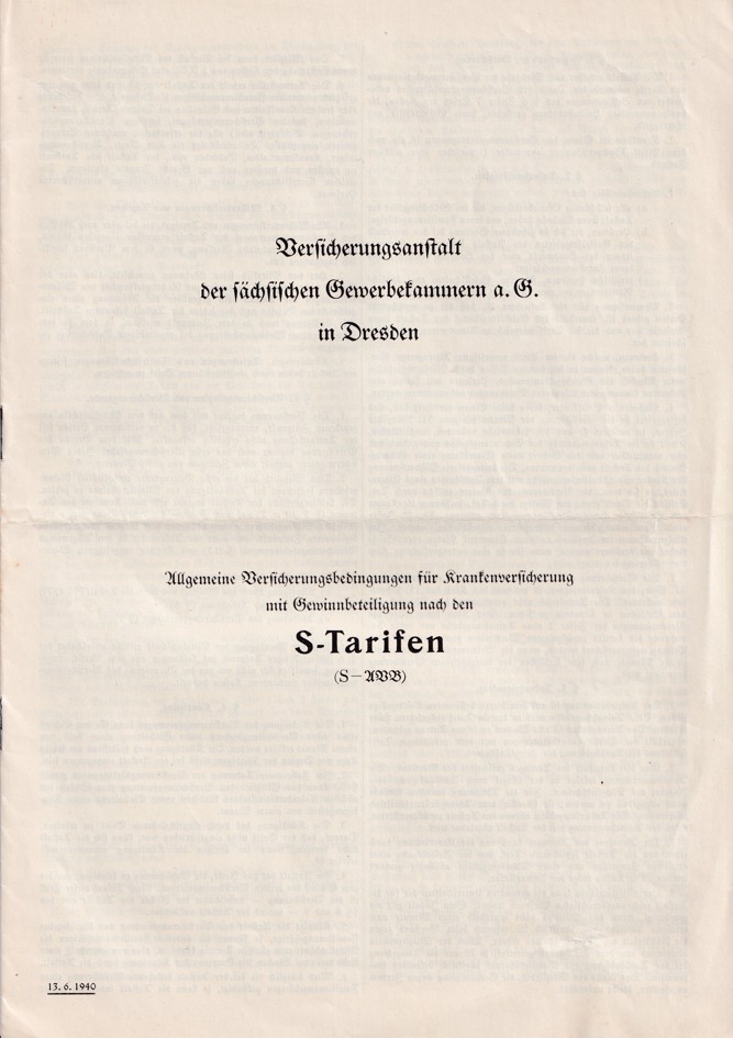 Leták tarify Saská pojišťovna, Drážďany