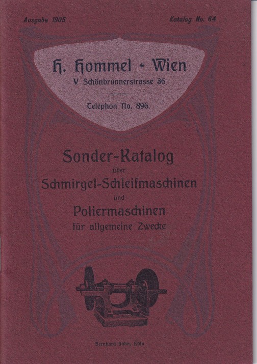 Katalog brusky, lešticí stroje Hommel, Vídeň