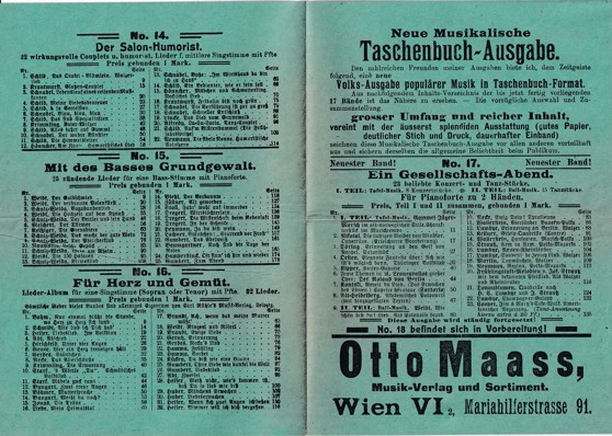 Leták hudební nakladatelství Maas, Vídeň
