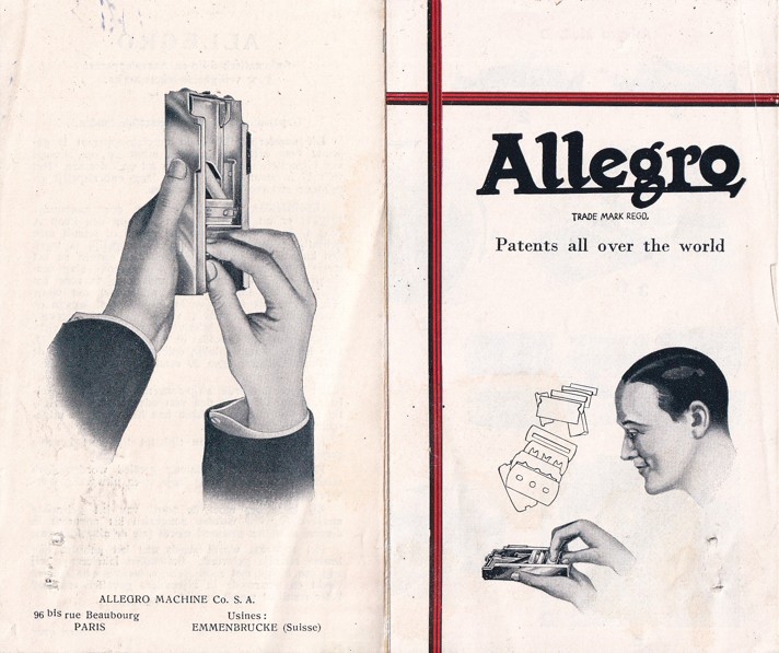 Katalog přípravek na žiletky Allegro, Paříž
