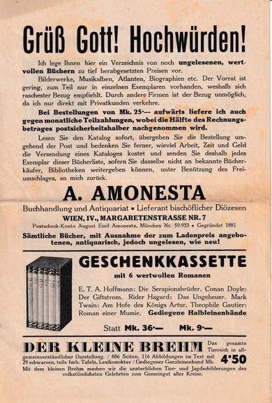 Leták knihkupectví Vídeň