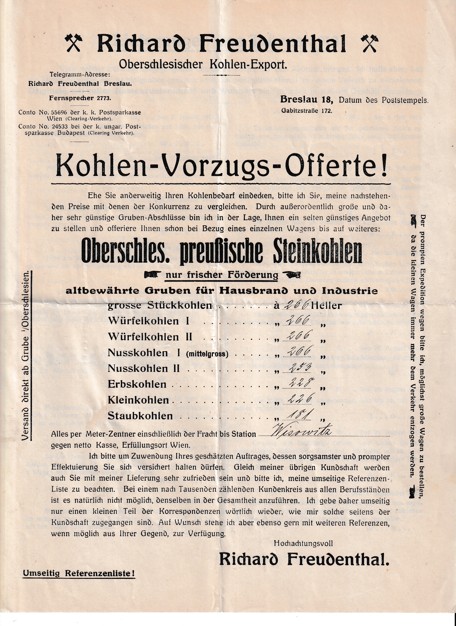 Leták uhlí Richard Freudenthal, Vratislav