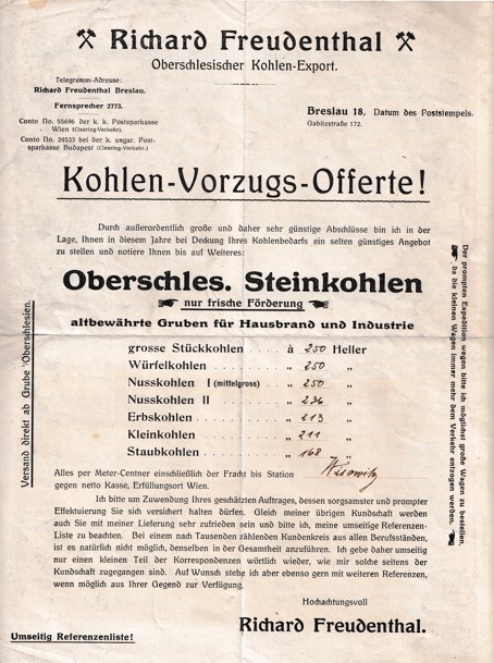 Leták uhlí Richard Freudenthal, Vratislav