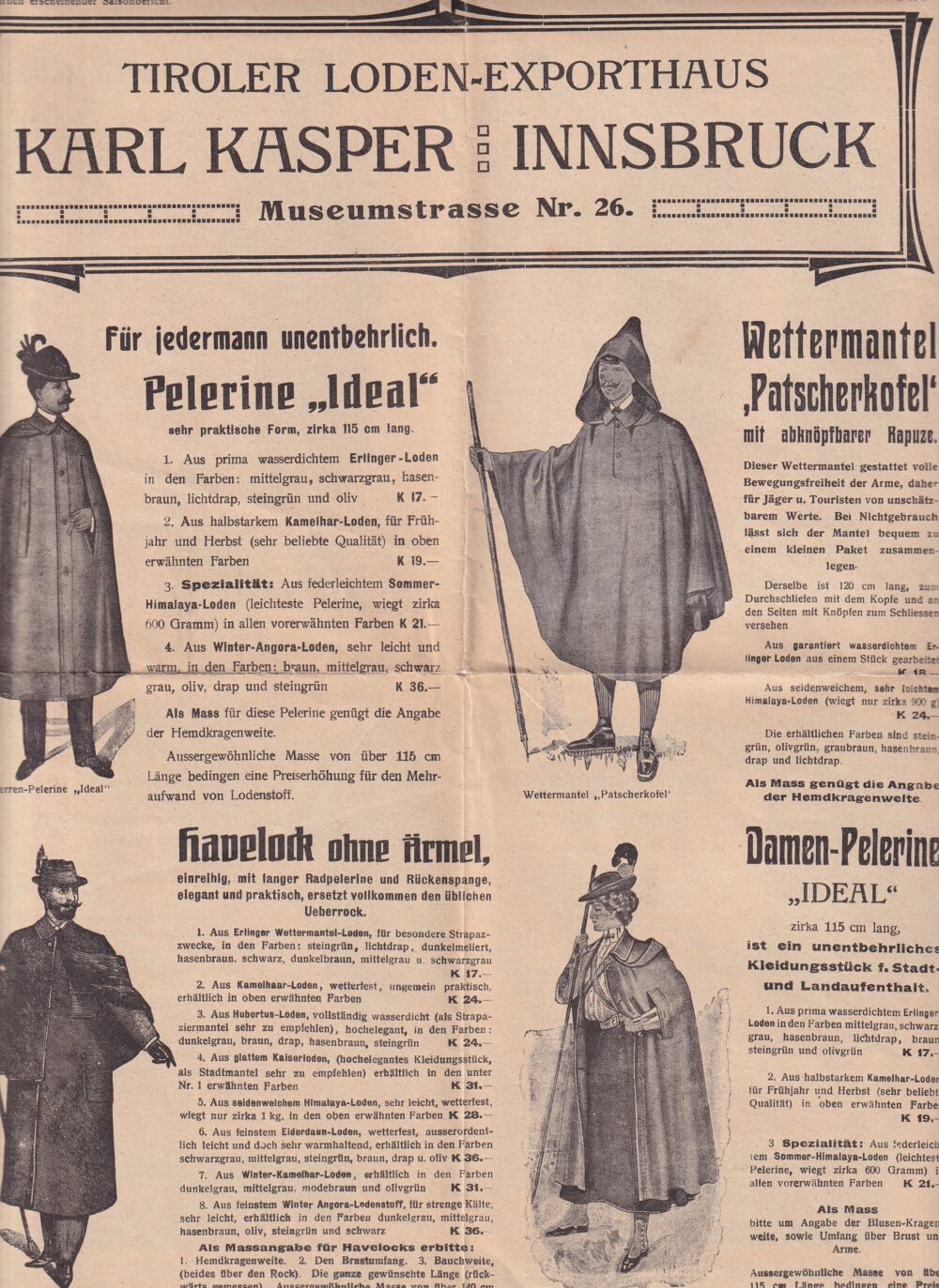 Leták oděvy Karl Kasper, Innsbruck