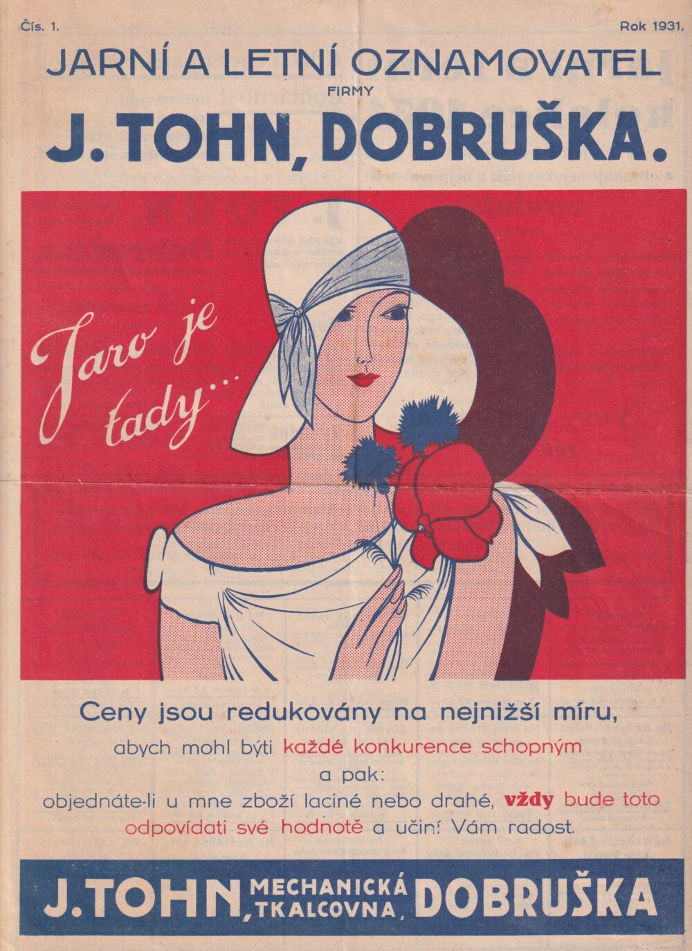 Leták tkalcovna J. Tohn, Dobruška