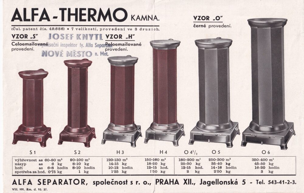 Leták kamna Alfa-Thermo, Alfa Separator Praha
