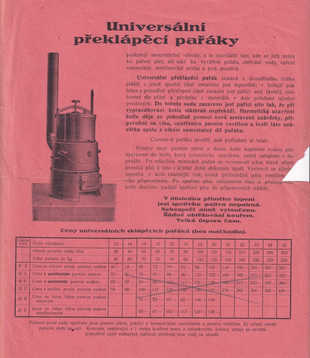 Leták Universální překlápěcí pařáky
