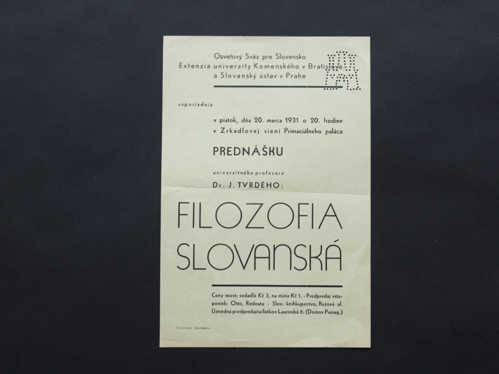 Leták přednáška Filozofia slovanská, Praha