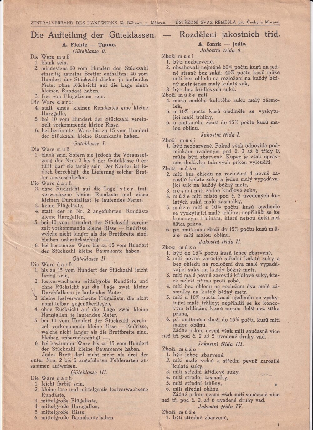 Leták jakostní třídy, Ústřední svaz řemesla Praha
